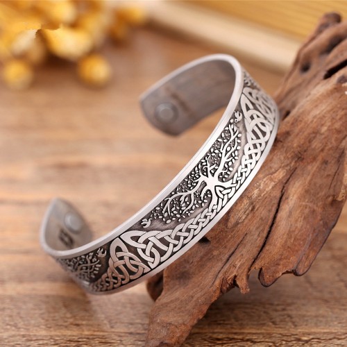 Skyrim Ankle Bracelet  Life Tree Engraved Jewelry Viking Cuff Bangle Silver Plated Magnetic Bracelets Bangles For Man Women Gift