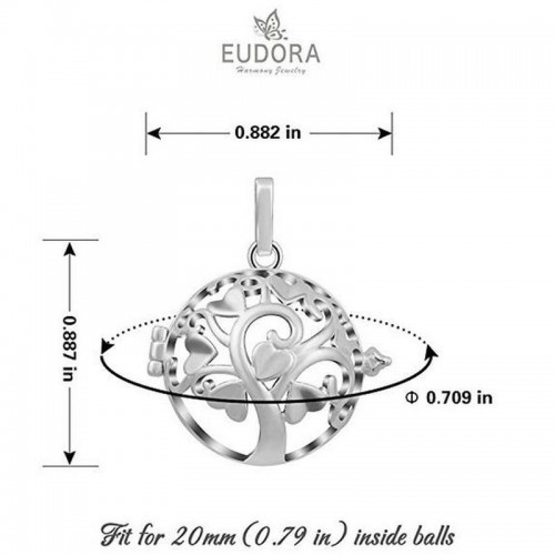 Eudora Lovely Heart Tree of Life Harmony Bola Pendant Necklace fit 20 mmColorful Chime Ball bell Family tree Openwork Pendants 