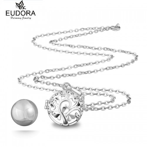 Eudora Lovely Heart Tree of Life Harmony Bola Pendant Necklace fit 20 mmColorful Chime Ball bell Family tree Openwork Pendants 