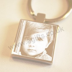 Personalised Photo Engraved Square Key Ring Name